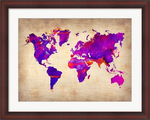 Framed World Watercolor Map 5 Print