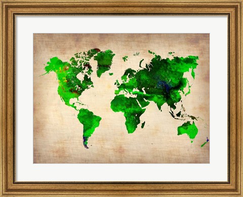 Framed World Watercolor Map 6 Print