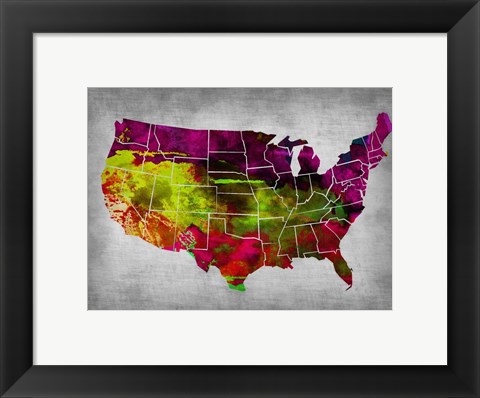 Framed USA Watercolor Map 4 Print