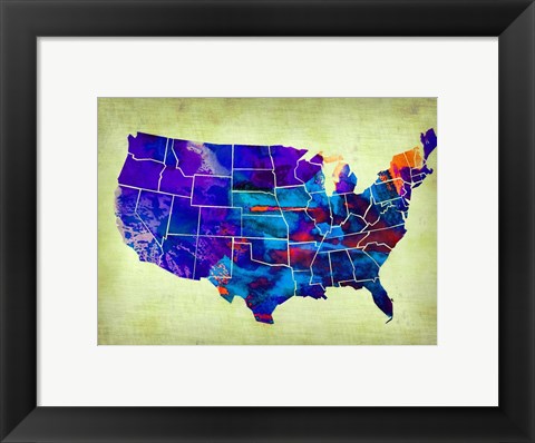 Framed USA Watercolor Map 5 Print