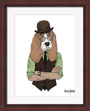 Framed Basset Hound In Retro Style Print
