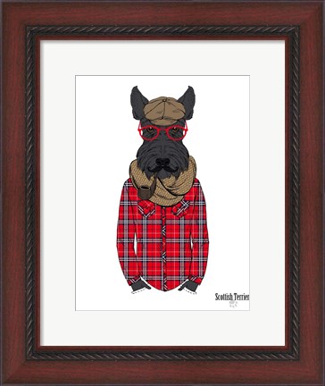 Framed Scottish Terrier In Pin Plaid Shirt Print