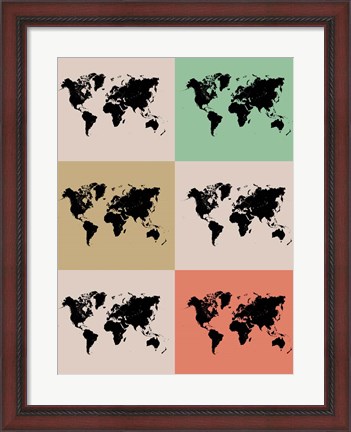Framed World Map Grid 2 Print