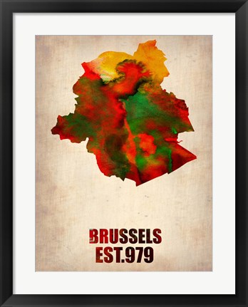 Framed Brussels Watercolor Map Print