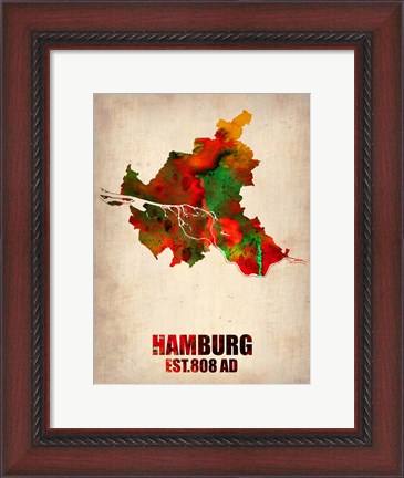 Framed Hamburg Watercolor Map Print