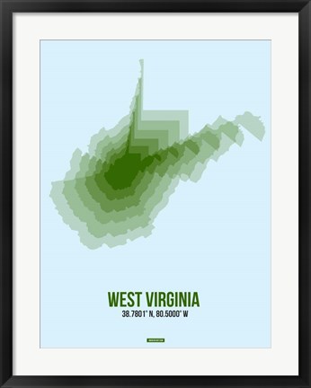 Framed West Virginia Radiant Map 2 Print