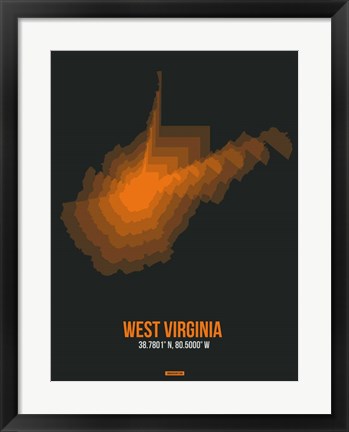 Framed West Virginia Radiant Map 5 Print