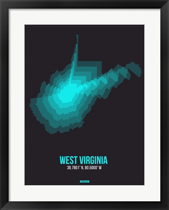 Framed West Virginia Radiant Map 6 Print