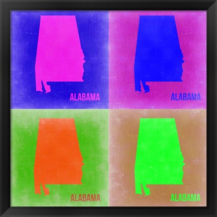 Framed Alabama Pop Art Map 2 Print