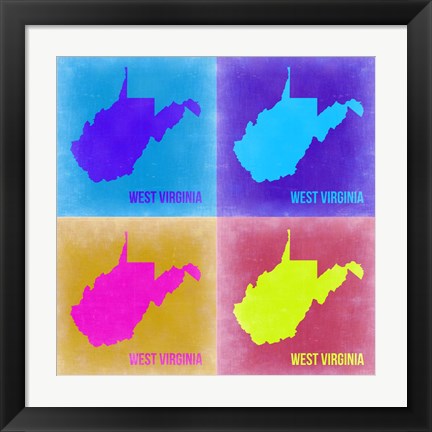 Framed West Virginia Pop Art Map 2 Print