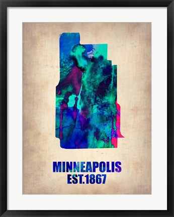 Framed Minneapolis Watercolor Map Print