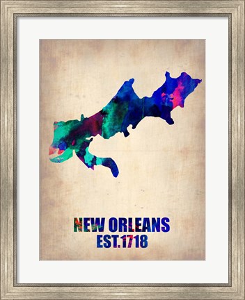 Framed New Orleans Watercolor Map Print