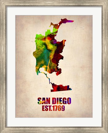 Framed San Diego Watercolor Map Print