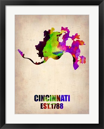 Framed Cincinnati Watercolor Map Print