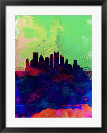 Framed Pittsburgh Watercolor Skyline Print