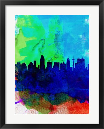 Framed San Antonio Watercolor Skyline Print