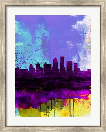 Framed Louisville Watercolor Skyline Print