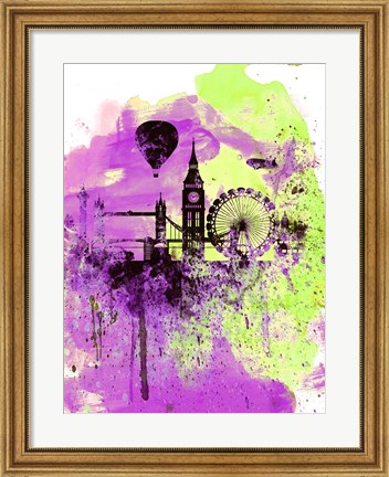 Framed London Watercolor Skyline 1 Print