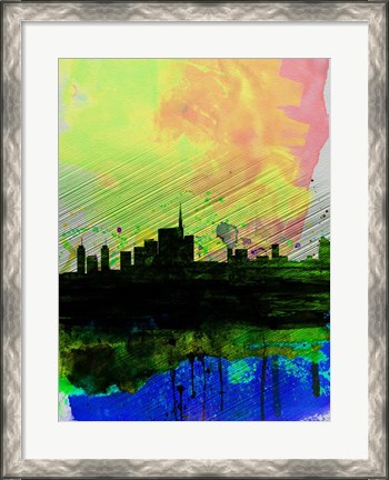 Framed Milan Watercolor Skyline 2 Print