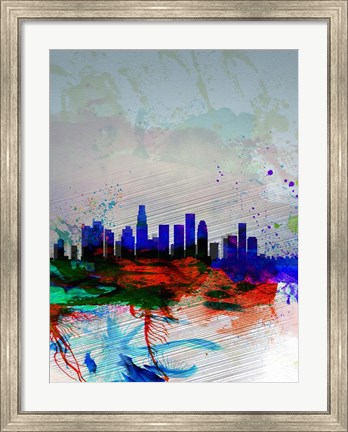 Framed Los Angeles  Watercolor Skyline 1 Print