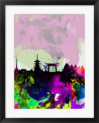Framed Kyoto Watercolor Skyline Print