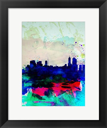 Framed Melbourne Watercolor Skyline 2 Print