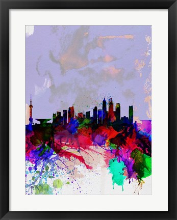 Framed Shanghai Watercolor Skyline Print