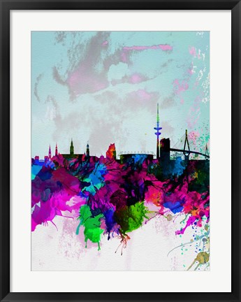 Framed Hamburg Watercolor Skyline Print