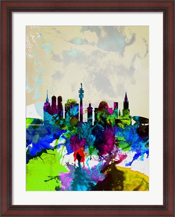 Framed Munich Watercolor Skyline Print