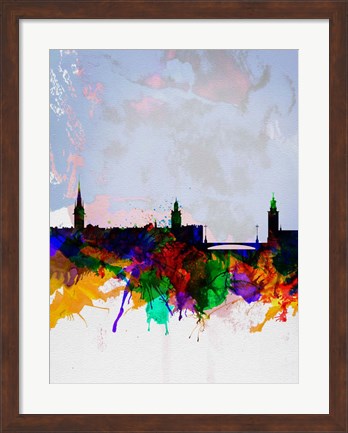 Framed Stockholm Watercolor Skyline Print