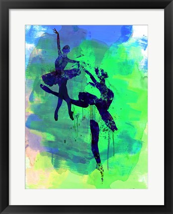Framed Two Ballerinas Watercolor 2 Print