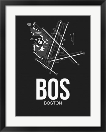 Framed BOS Boston Airport Black Print