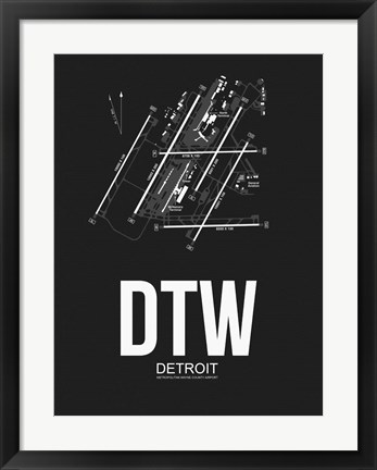 Framed DTW Detroit Airport Black Print