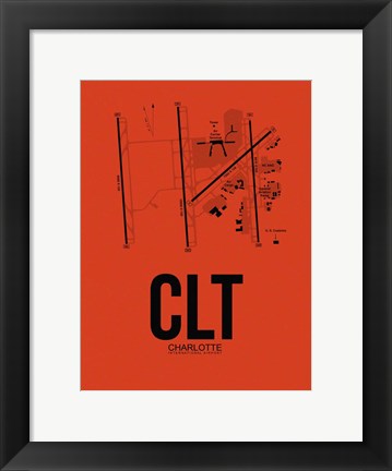 Framed CLT Charlotte Airport Orange Print