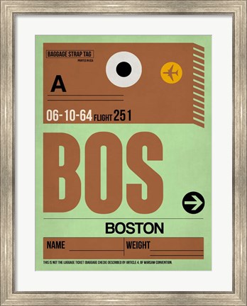 Framed BOS Boston Luggage Tag 1 Print