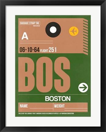 Framed BOS Boston Luggage Tag 2 Print