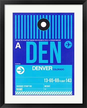 Framed DEN Denver Luggage Tag 2 Print