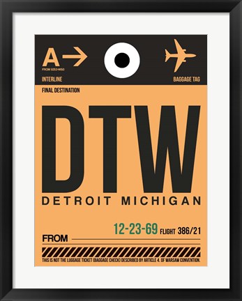 Framed DTW Detroit  Luggage Tag 1 Print