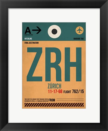 Framed ZRH Zurich Luggage Tag 1 Print