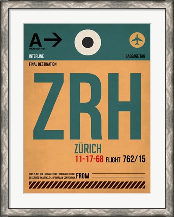 Framed ZRH Zurich Luggage Tag 1 Print