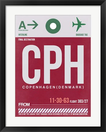 Framed CPH Copenhagen Luggage Tag 2 Print