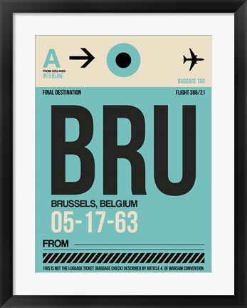 Framed BRU Brussels Luggage Tag 1 Print
