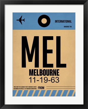 Framed MEL Melbourne Luggage Tag 1 Print