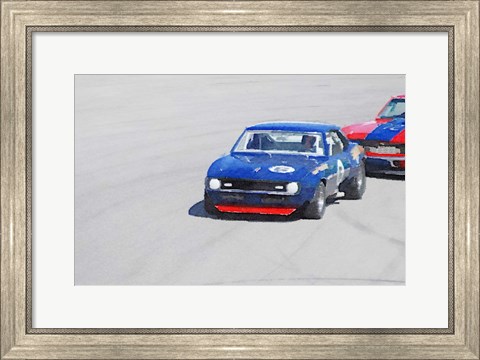Framed Chevy Camaro on Race Track Print