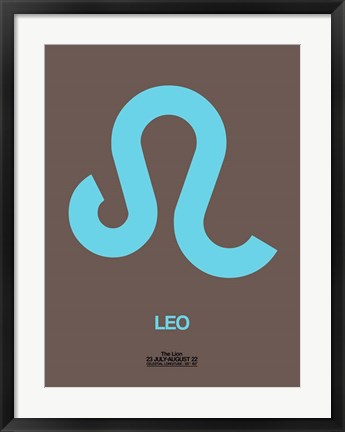 Framed Leo Zodiac Sign Blue Print