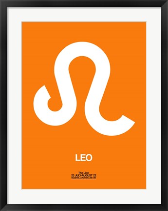 Framed Leo Zodiac Sign White on Orange Print