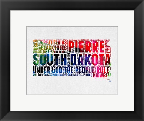 Framed South Dakota Watercolor Word Cloud Print