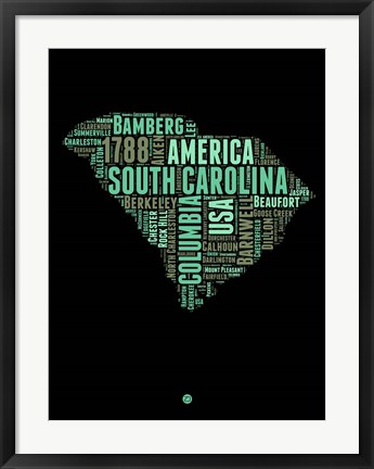 Framed South Carolina Word Cloud 2 Print