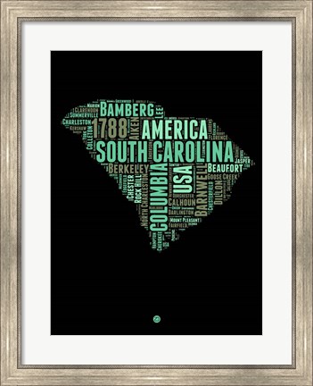 Framed South Carolina Word Cloud 2 Print