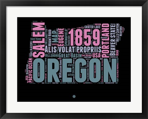 Framed Oregon Word Cloud 2 Print